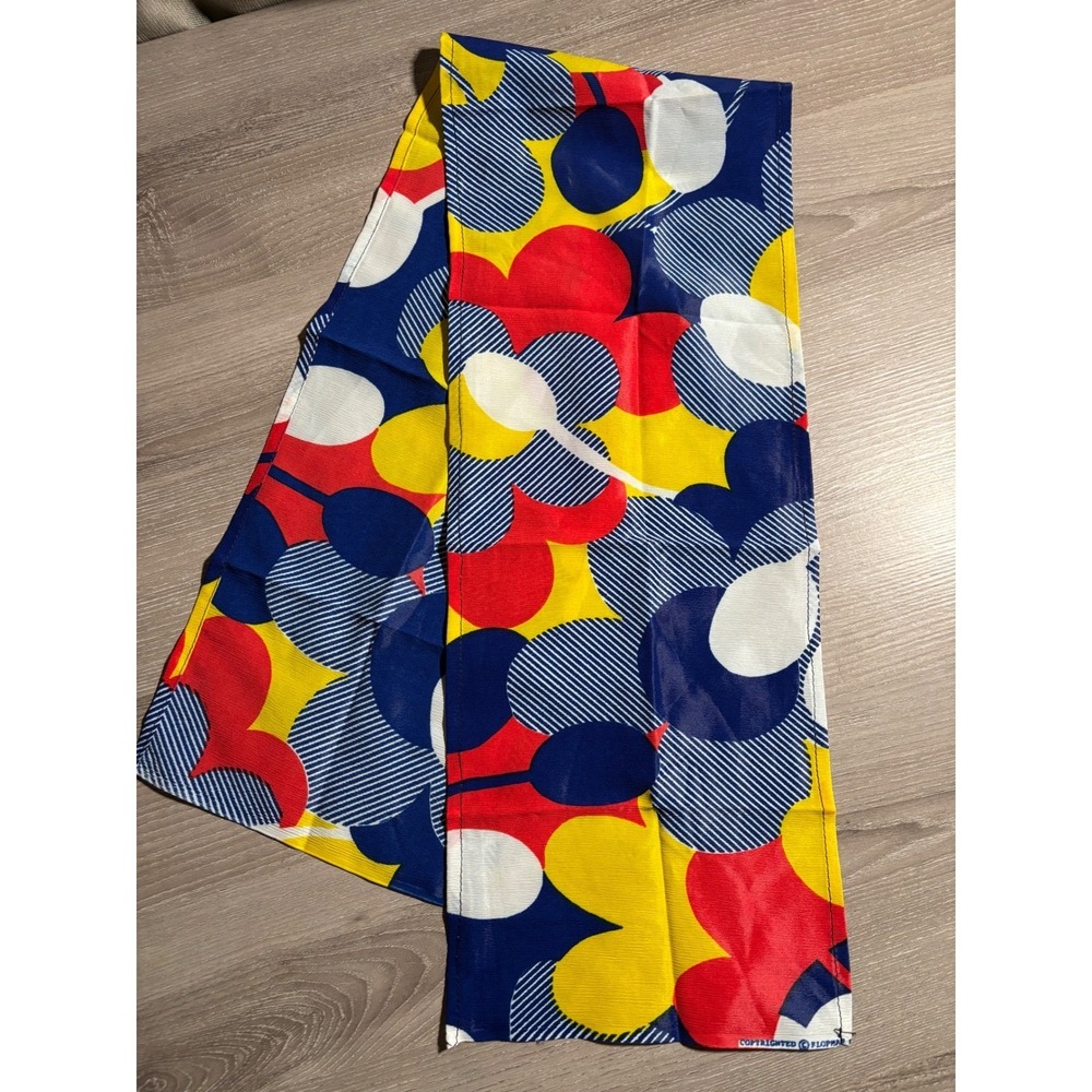 Vintage Flophar Scarf Red Blue Yellow Abstract Geometric Retro Mod Print 8x40 - Picture 2 of 5